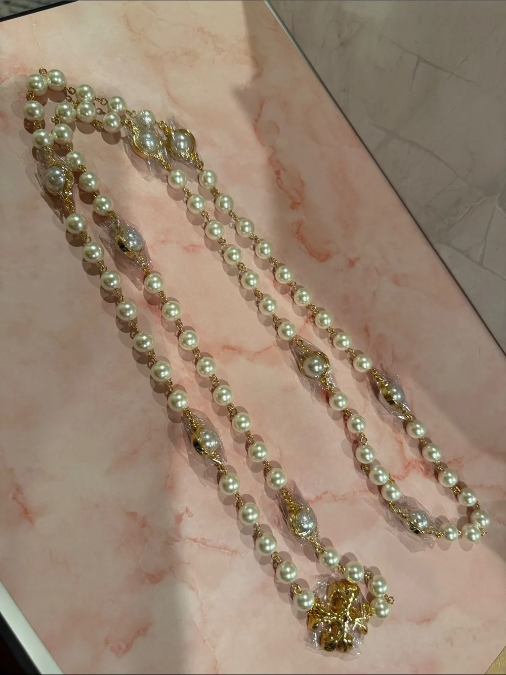 Tory Burch | Pearl and Gold Plated Statement Long Necklace | Ivory Pearls